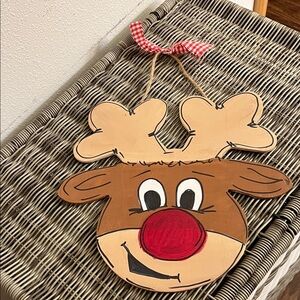 Festive Reindeer Wall Hanging with Red Nose
